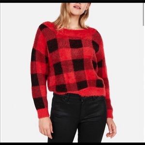 Express Red and Black Gingham Sweater